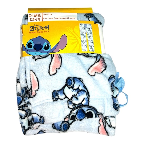 Disney Stitch Unisex Plush Pajama Sleep Pants Size XL Blue Black Pink - Picture 2 of 5